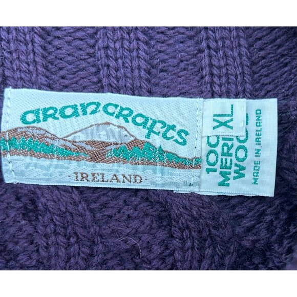 Aran Crafts Womens XL Purple Cable Knit Cardigan100% Merino Wool Made In Ireland - Picture 6 of 11